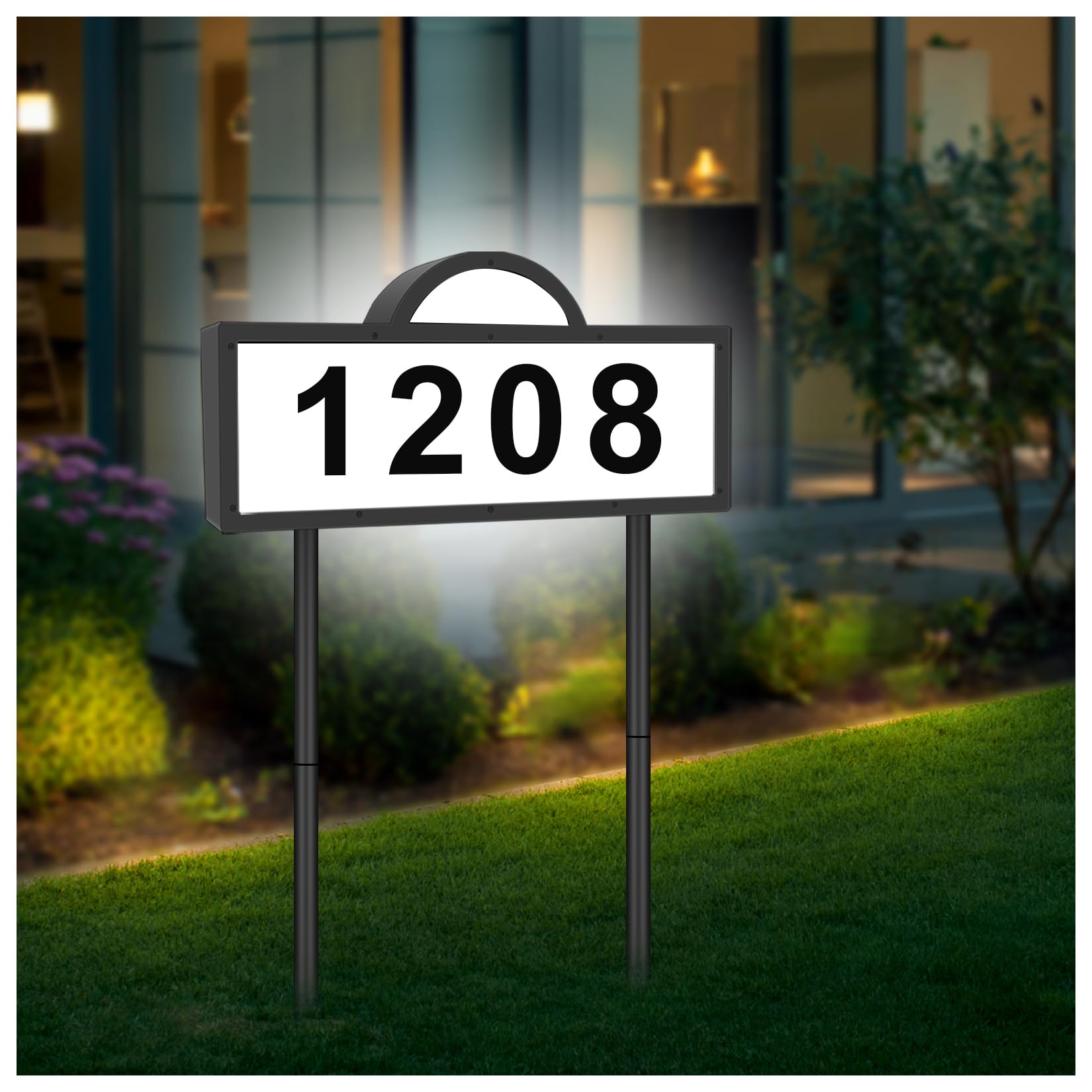 Solar House Numbers for Outside, 45 LED Lighted Address Sign for House Yard, 39inch Tall In Ground & Wall Mount, IP65 Waterproof Solar Powered Address Sign with Cool White or Warm White(Black)