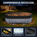 LXKCKJ 7x10 FT Rectangular Pool Cover for Above Ground Pool, Solar Oval Pool Cover Protector, Winter Pool Cover with Accessories Set Ideal for Cold and UV Resistant, Dustproof (Black)
