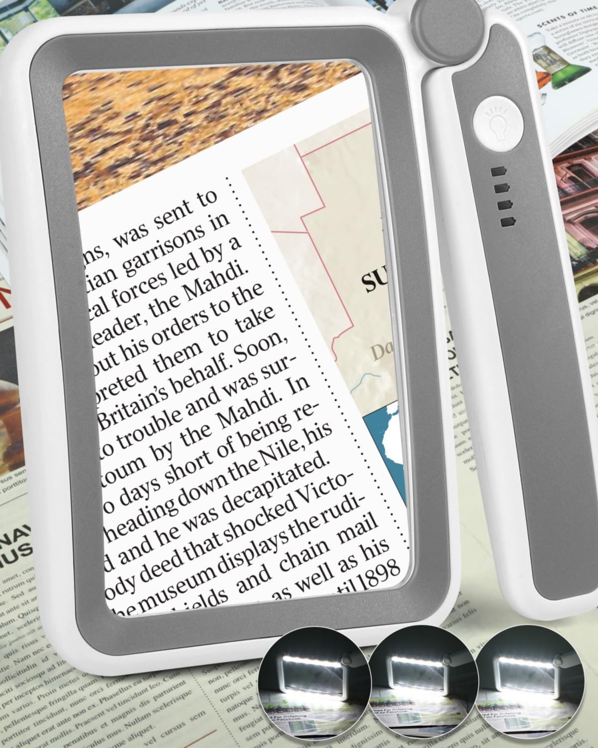 AKKYCVS Magnifying Glass with Light, Rechargeable 5X Large Page Magnifier for Reading, Folding Handheld Dimmable, LED Lighted Rectangle Magnifier for Reading Book Small Print for Seniors Low Vision