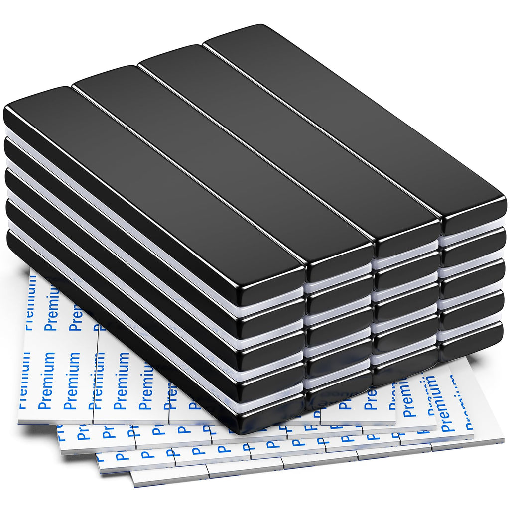 FINDMAG 20 Pack Super Strong Neodymium Magnets Bar with Double-Sided Adhesive, Rare Earth Magnets - 60 x 10 x 3mm - Black