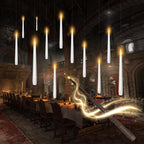 kakoya Flameless Floating Candles with Wand，12 Pcs Magic LED Hanging Taper Candles，Flickering Battery Operated Taper Candle with Wand Remote for Halloween Decorations Best Gift（White）