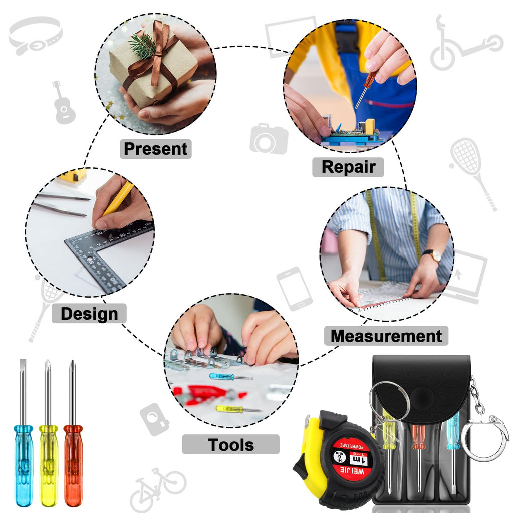 Jutom 24 Pcs Mini Screwdriver Set Mini Tape Measure Keychains Bulk Mini Tool Set Adult Tool Party Prize for Men Father's Gifts