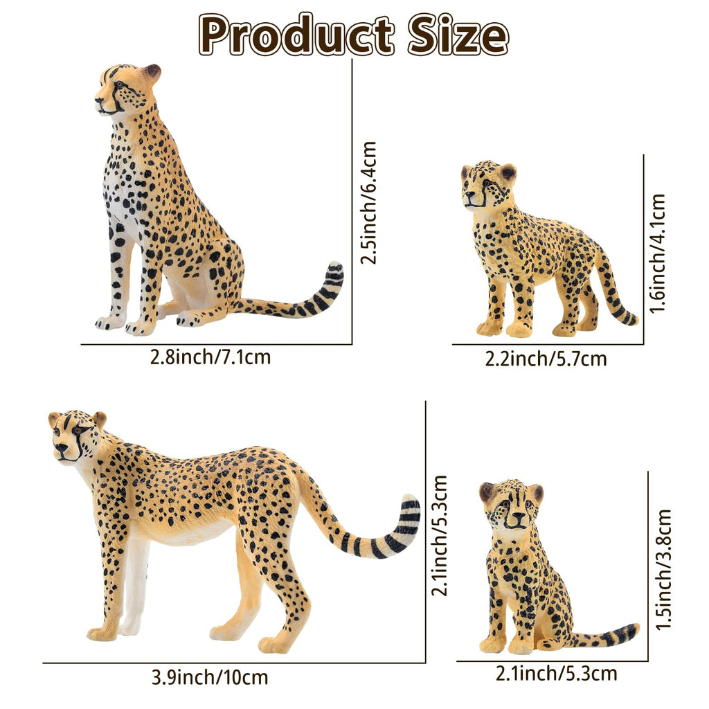 Toymany 8PCS Cheetah Figurines with Cheetah Cubs, Realistic Jungle Zoo Animals Figurines Family Set, Educational Toy Cake Toppers Christmas Birthday Gift for Kids