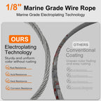 Rectoo 1/8" wire cable, 100ft Wire Rope Metal Cable With Loop Sleeve And Steel Thimble, 7x7 marine stainless steel Strand Core Perfect For Deck Railing System, Outdoor hanging kit, garden fence (SR03)