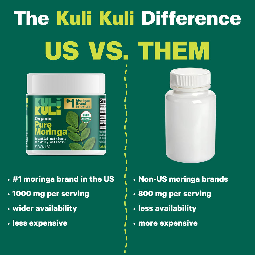 Kuli Kuli Organic Moringa Capsules 120 Count - Premium Moringa Leaf Powder Capsules - Nutrient-Dense Superfood for Energy, Vitality, and Wellness