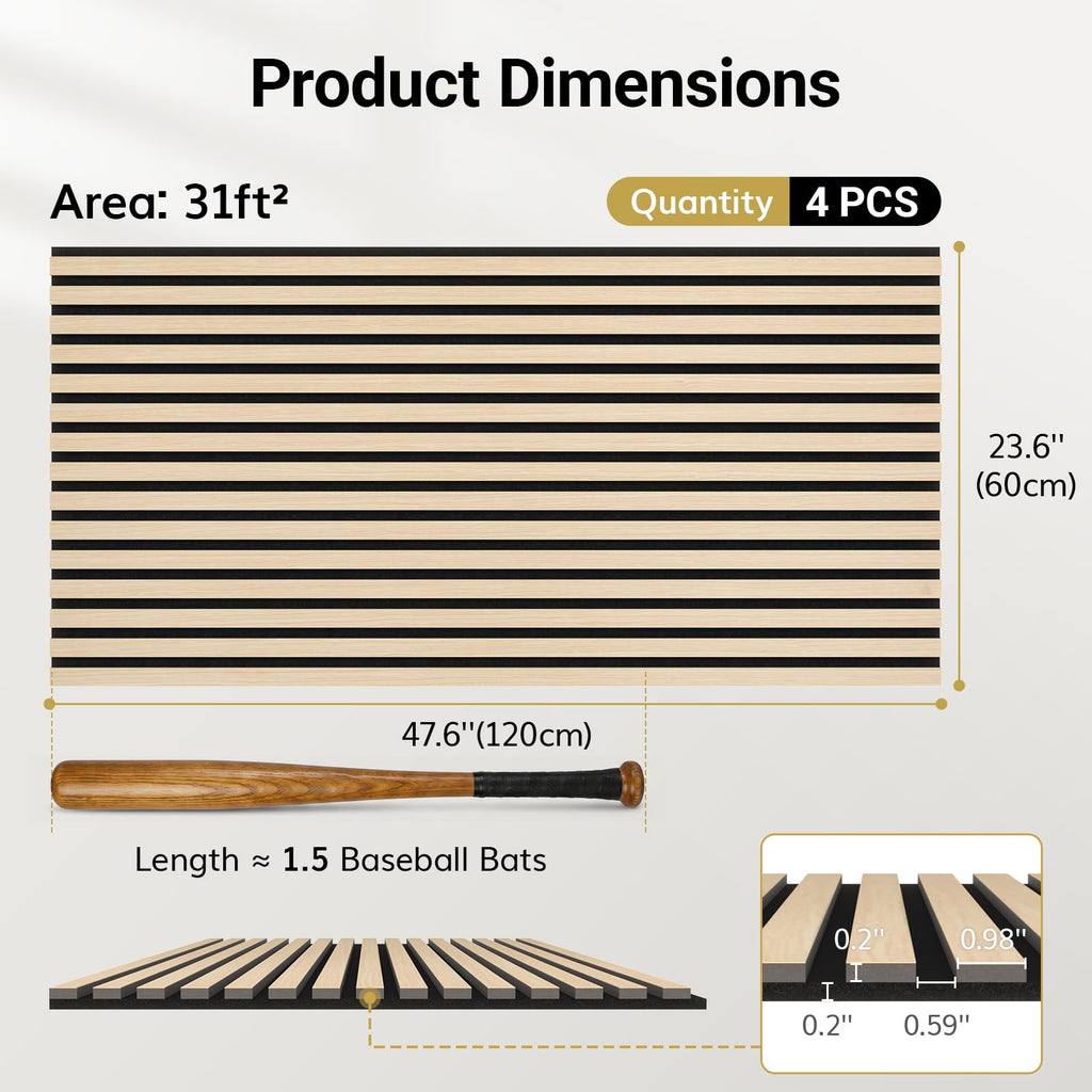 TONOR Wood Wall Panels for Interior Wall Decor-4 Pack 47.2" x 23.6"