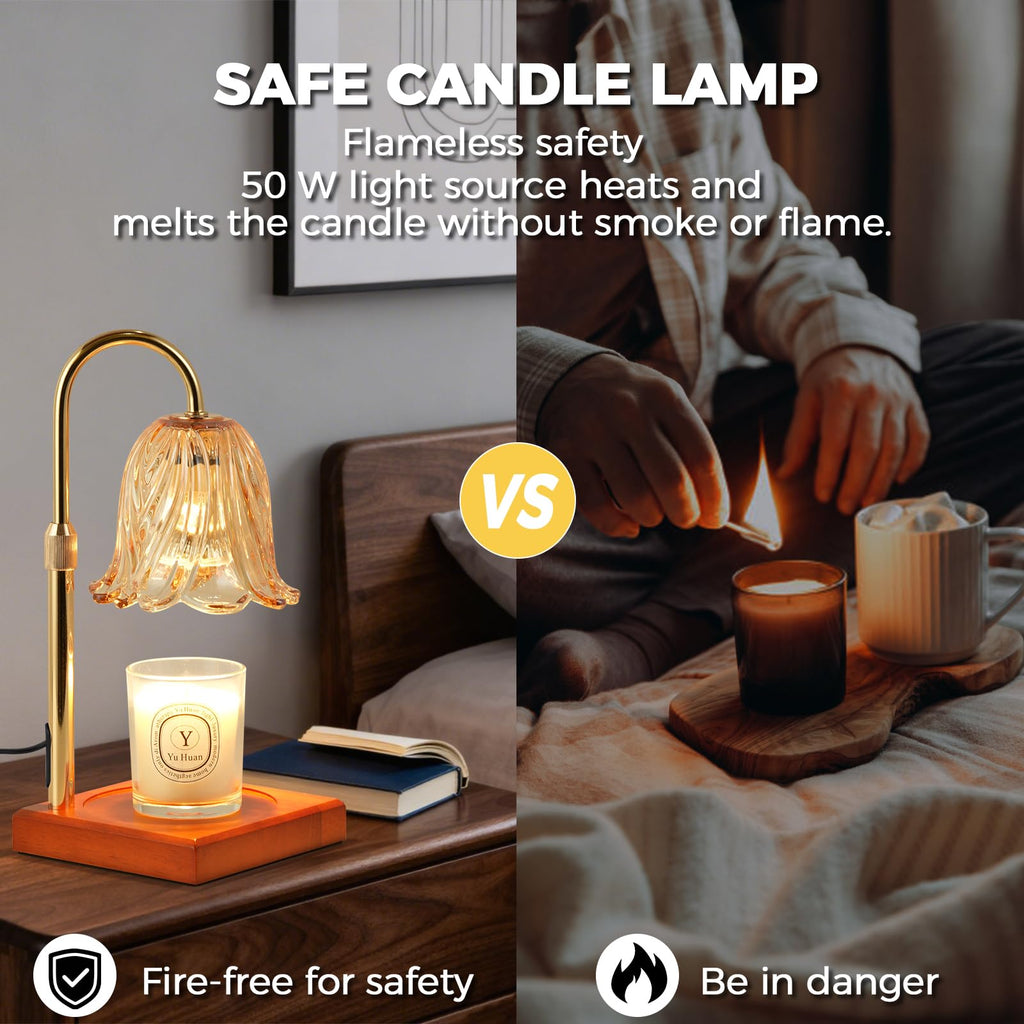 GODONLIF Flower Candle Warmer Lamp with Timer, Gold Electric Candle Lamp