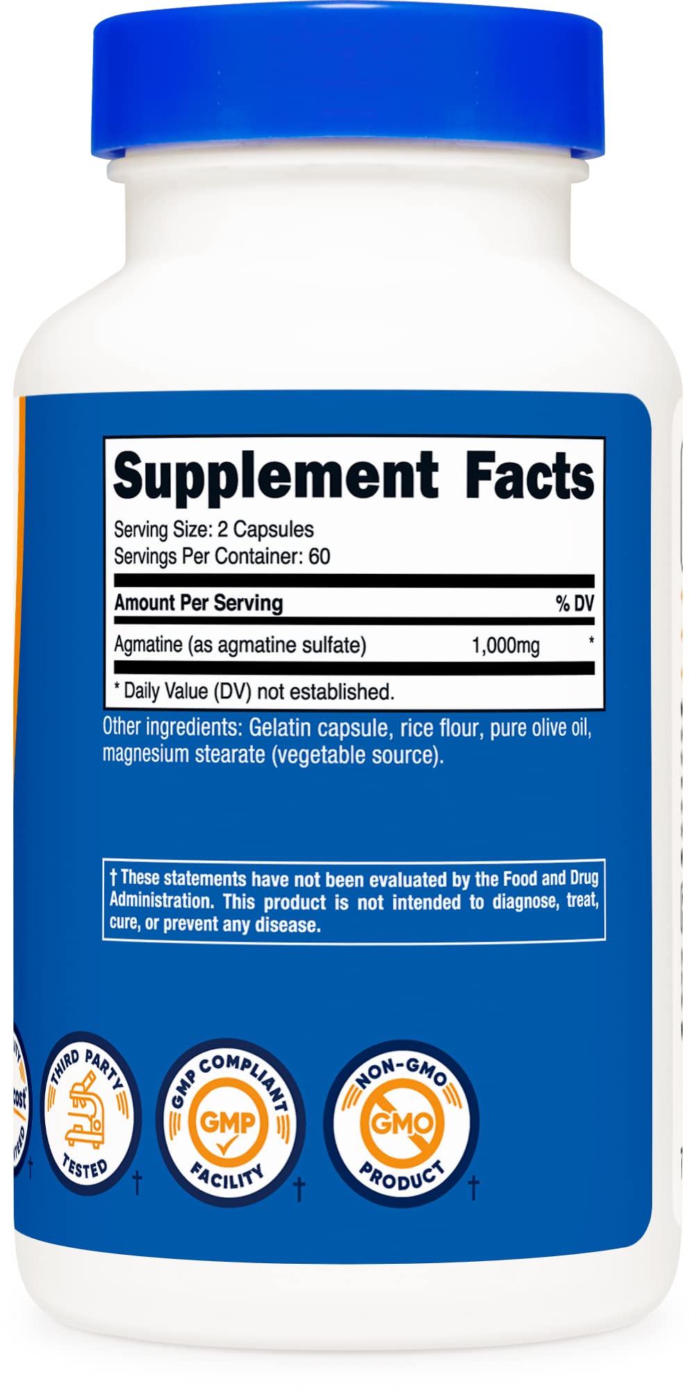 Nutricost Agmatine Sulfate 1000mg, 120 Capsules (2 Bottles) - Gluten Free, Non GMO, 500mg Per Capsule