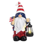 TERESA'S COLLECTIONS 4th of July Gnome Decorations with Solar Lantern, Memorial Day Decorations Resin Patriotic Garden Gnome Holding American Flag, USA 250th Anniversary Independence Day Gift 8"