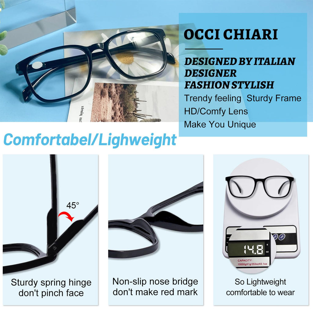 OCCI CHIARI XL Reading Glasses Men Large head Comfortable Readers 1.0 1.25 1.5 1.75 2.0 2.25 2.5 2.75 3.0 3.5 4.0 5.0 6.0(1.5x Black)