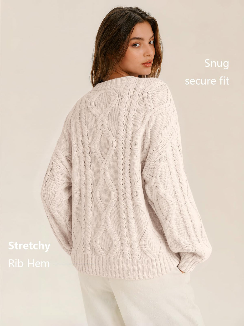 Trendy Queen Women's Oversized Cable Knit Sweaters 2026 Fall Outfits Cream