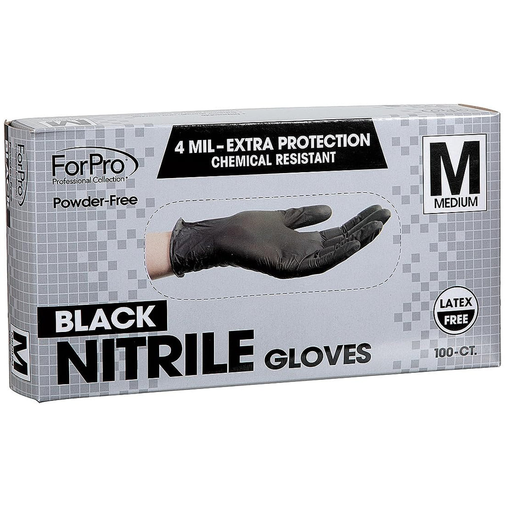 ForPro Professional Collection Disposable Nitrile Gloves, Chemical Resistant, Powder-Free, Latex-Free, Non-Sterile, Food Safe, 4 Mil, Black, Medium, 100-Count