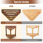 IBosins 16in Shower Foot Rest Corner Shower Stool for Shaving Legs with Storage Shelf Small Bench for Inside Shower to Sit on Bath Seat - Acacia Wood