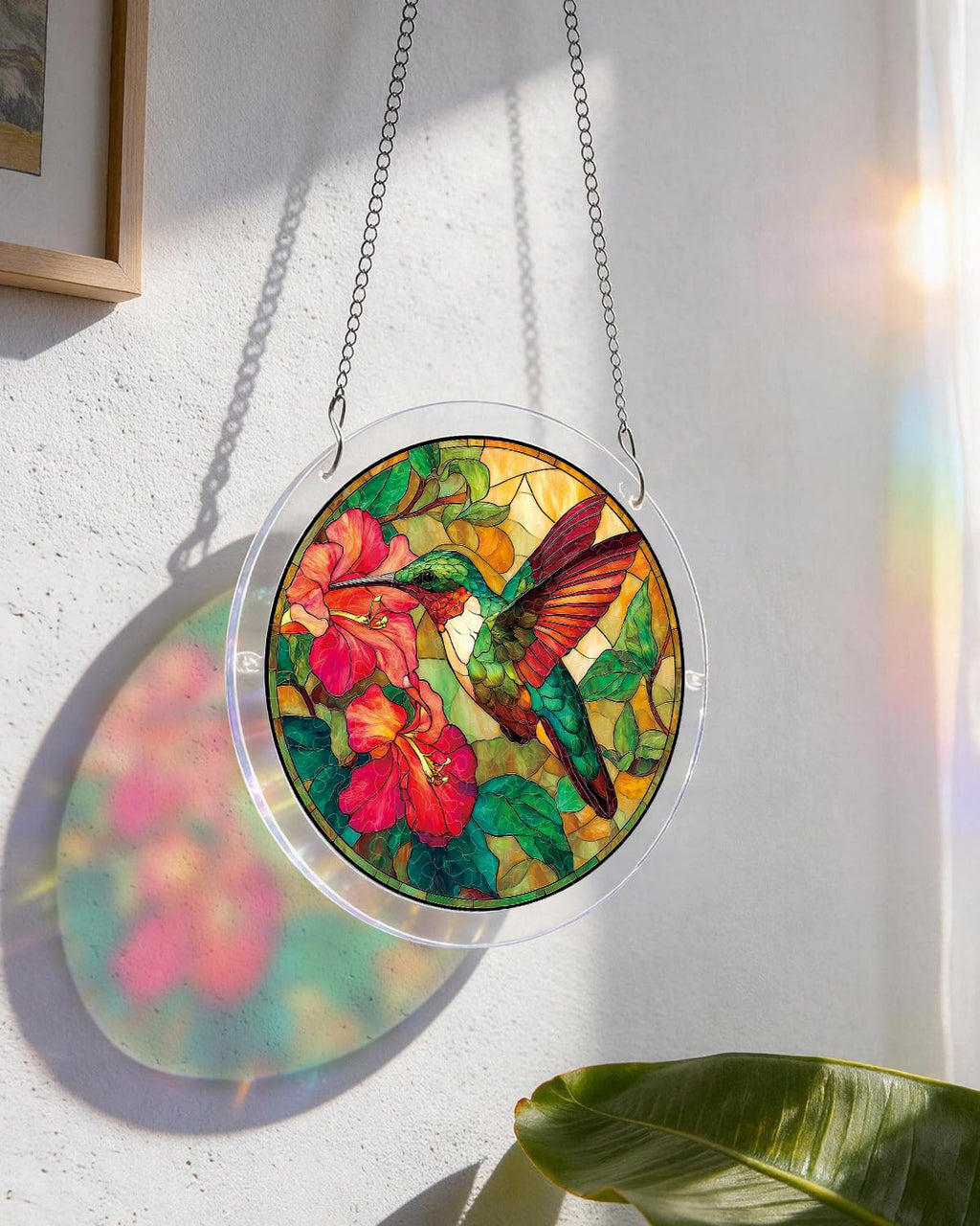 KaayeeWood Acrylic Suncatcher Puzzle, Emerald Flame Hummingbird-7.4 in
