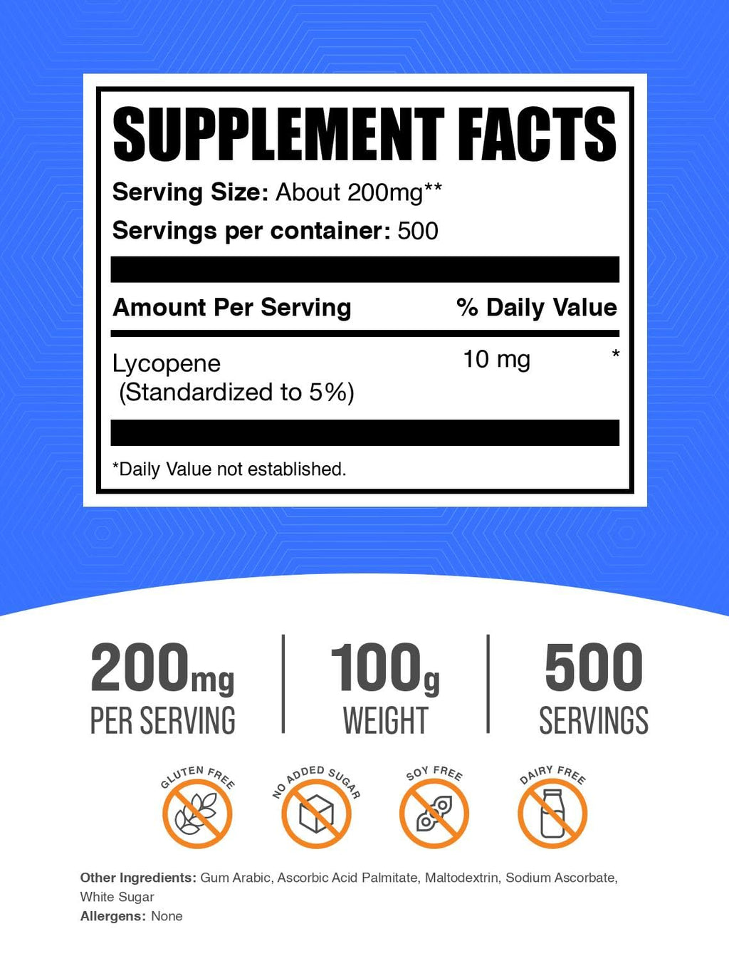 BulkSupplements.com Lycopene Powder - Lycopene Supplement, Lycopene 10mg - Antioxidants Supplement, Gluten Free, 200mg per Serving, 100g (3.5 oz) (Pack of 1)