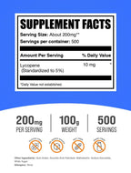 BulkSupplements.com Lycopene Powder - Lycopene Supplement, Lycopene 10mg - Antioxidants Supplement, Gluten Free, 200mg per Serving, 100g (3.5 oz) (Pack of 1)