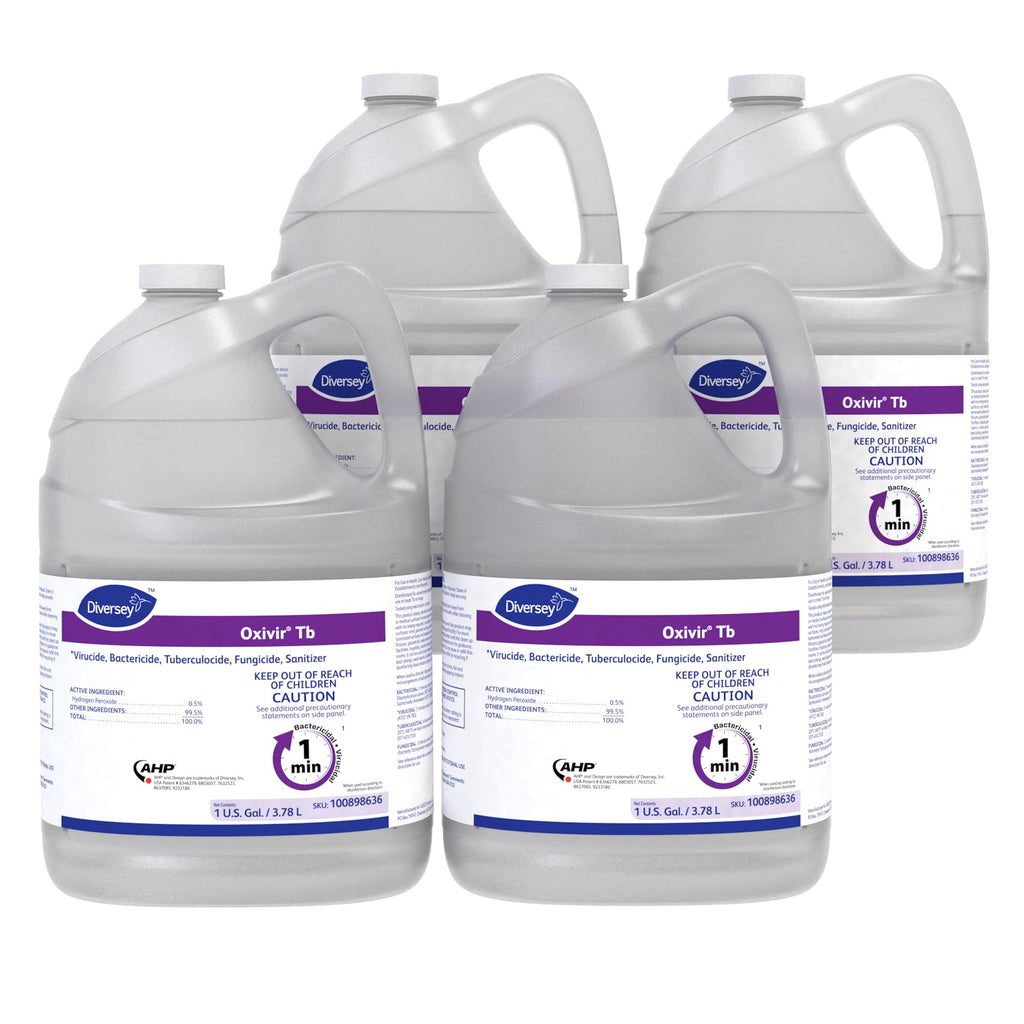 Oxivir Diversey 100898636 Tb One-Step Liquid Disinfectant Cleaner, Hospital Grade Accelerated Hydrogen Peroxide AHP, No Fragrance Added, Ready-to-Use, 1-Gallon (Pack of 4)