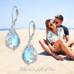 POPLYKE Moonstone Filigree Teardrop Drop Dangle Earrings Sterling Silver Leverback Earrings Moonstone Jewelry Gifts for Women