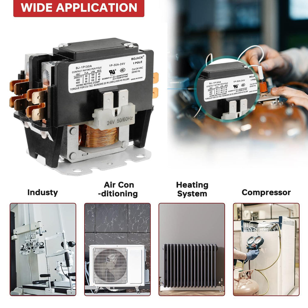BOJACK 1 Poles FLA 30 Amp Coil 24 VAC Air Conditioner Condenser Compressor Contactor AC Definite Purpose Contactor
