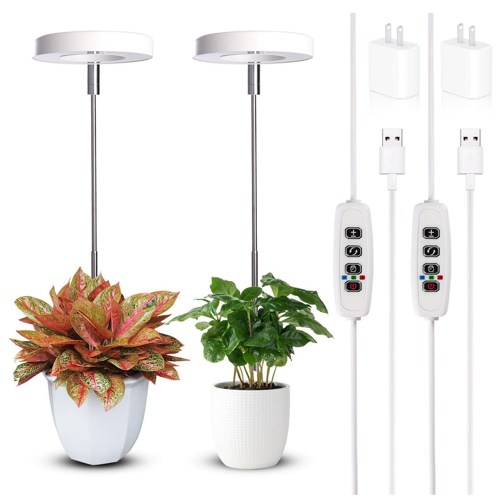 Grow Lights for Indoor Plants Small Potted - Full Spectrum, Auto 3/9/12H Timer, 10-Level Dimming & Adjustable Height - Compact Grow Light for Succulents, Herbs, Foliage in Home/Office (White,2PACKS)