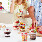Lamosi 100 Pack 9 oz Clear Plastic Cups with Lids, Disposable Cups with Dome Lids No Hole, Ideal for Ice Cream, Cold Drinks, Fruit, Dessert, Yogurt Parfait