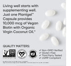 Sports Research® Biotin 10,000mcg with Organic Coconut Oil - Biotin (Vitamin B7) for Healthy Skin and Hair Support* - for Women and Men - Vegan, Non-GMO, Gluten & Soy-Free - 120 Veggie Softgels