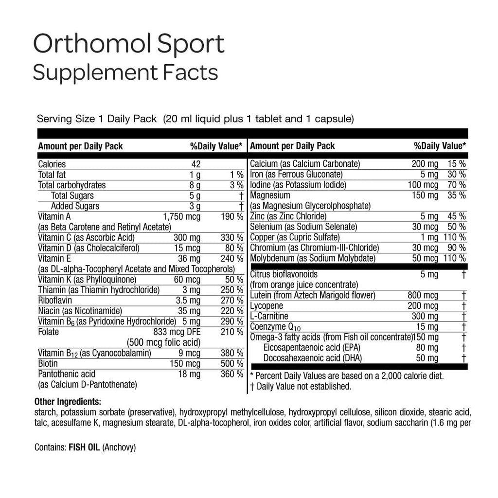 Orthomol Sport, 30-Day Supply, Premium Sports Nutrition Supplement with Vitamins A, B, C, D, E, Zinc, Iodine, Coenzyme Q10, L-Carnitine, Omega-3, and Essential Minerals for Optimal Performance