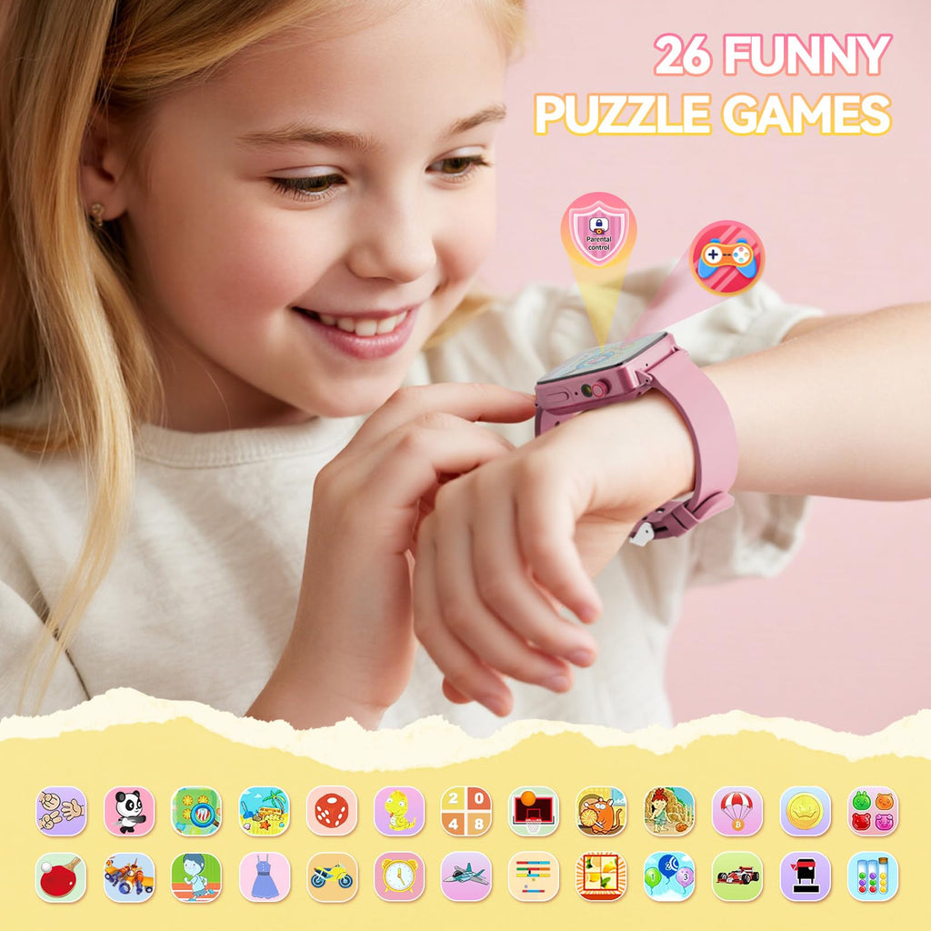 NBKLS Kids Watch for Girls 4 5 6 7 8 9 10 Years Old Gifts, Smart Watch for Kids with 26 Puzzle Games, HD Touch Screen, Flashlight, Learn Cards, Audiobook, Toddler Toys Christmas Birthday Gifts