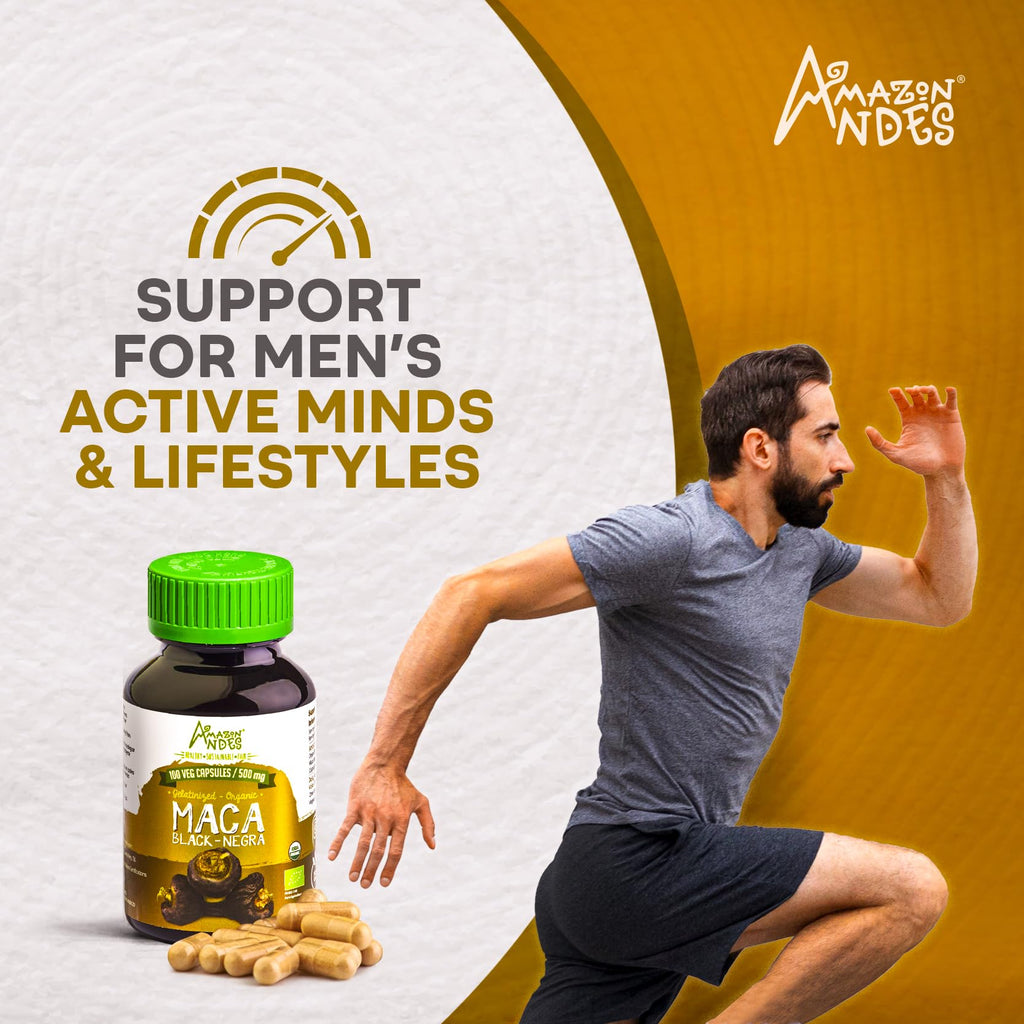 Black Maca Root Capsules l Organic Vegan Pills l 1500mg per Serving l Reproductive Health for Men l Natural Energy Booster l Adaptogen Function l Non GMO and Gluten Free l Amazon Andes