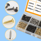 Small Screws for Small Hinge Antique Self Tapping Screws Multi-Purpose DIY Screws Set Gold Silver Bronze 2x6mm/0.07x0.23 "2x8mm/0.07x0.31" 2x10mm/0.07x0.39" 1600pcs