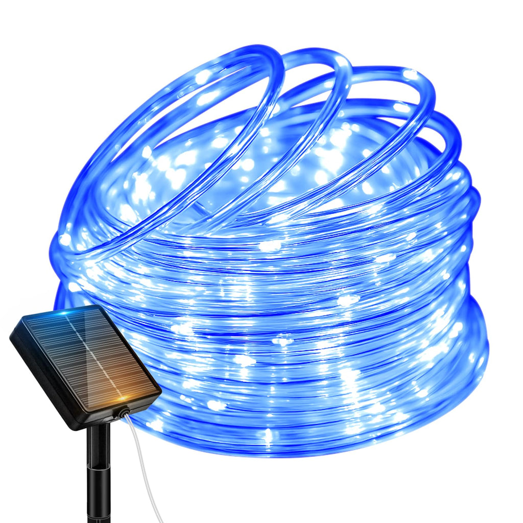 btfarm Solar Rope Lights Outdoor, 120LED 46FT Solar String Lights Outside Waterproof, 8 Lighting Modes Tree Tube Fairy Light Solar Powered for Garden Christmas Yard Party Decorations, Blue
