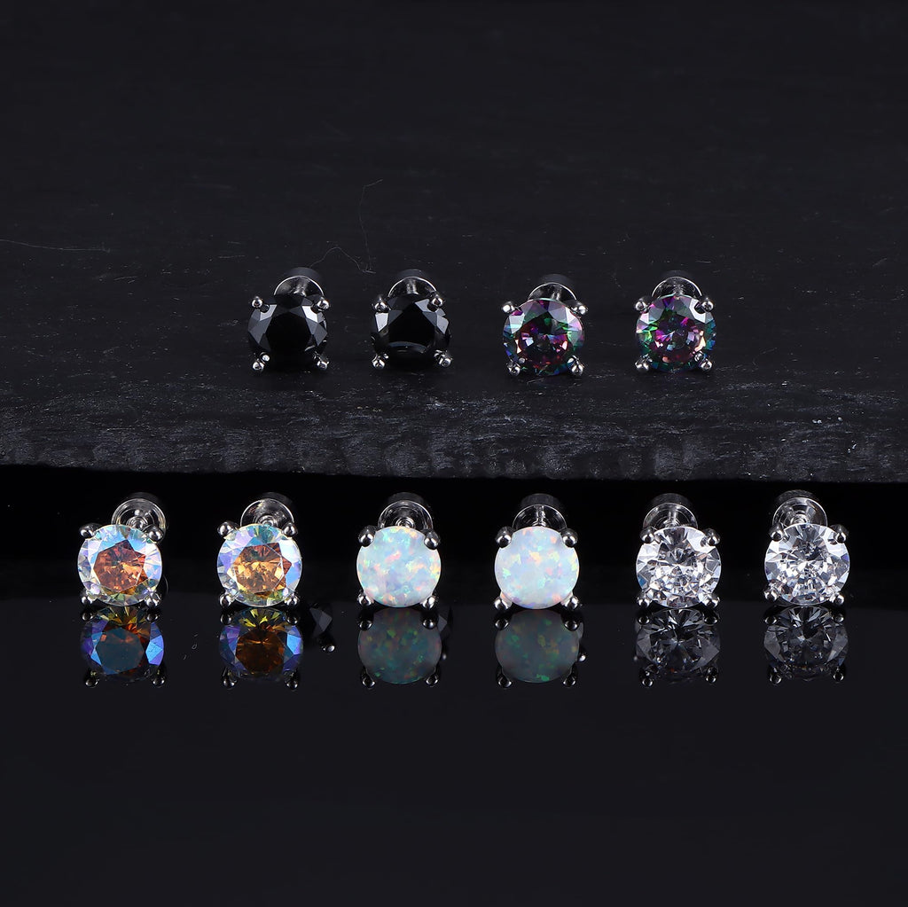 MILACOLATO 5 Pairs 925 Sterling Silver Stud Earrings for Women 6MM CZ