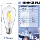 Brightown 6 Pack LED Edison Bulbs, 6W, Equivalent 60W, High Bright 5000K White,750 Lumens, Non-Dimmable, E26 Medium Base ST58 Antique Filament Bulbs with 83+ CRI for Ceiling Fan Bathroom Porch