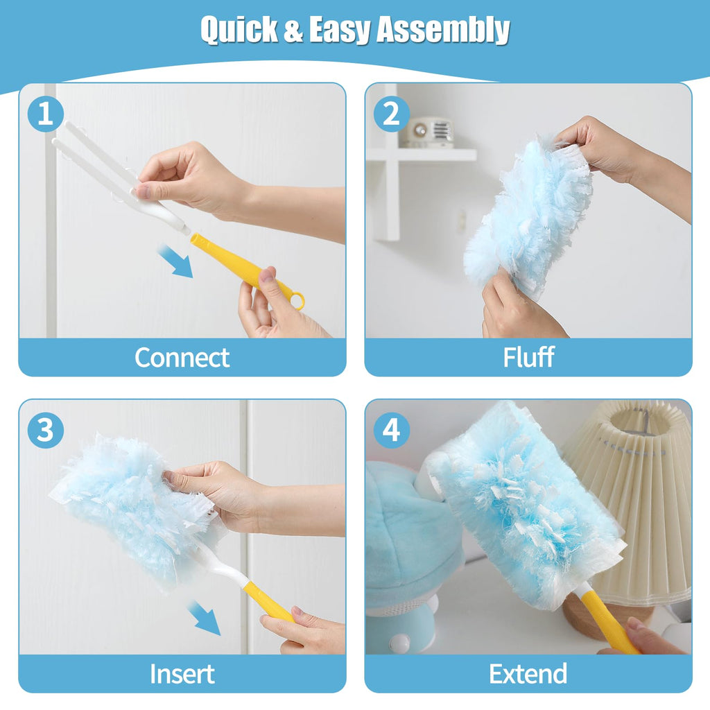 Senowi 40 Count 360° Heavy Duty Duster Refills Compatible with Swiffer, Large Size-Extra Thick Disposable Electrostatic Duster Refill with 1 Short Handle for Furniture, Blinds, Ceiling Fans