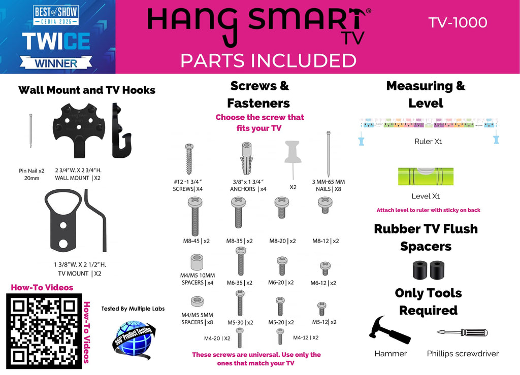HangSmart TV® Wall Mount NO Stud - Original & Patented Easy Install, DIY for 19-100" TVs, Holds Up to 150LBS, Fits Most LED LCD Flat Screens & Monitors, Includes Hardware