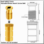 10 Pieces Brass Pool Cover Anchors Screws Pool Safety Cover Anchor Replacement Kit, Heavy Duty Pool Cover Anchors Concrete