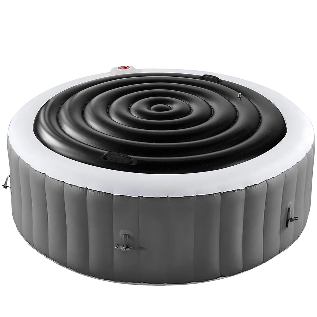 Tlswshsy 5.4 Ft Inflatable Hot Tub Cover- Energy Saving lid for Round Hot Tub- Foldable Protective Rain Overflow Cover for Outdoor Inflatable Hot Tubs (Black)