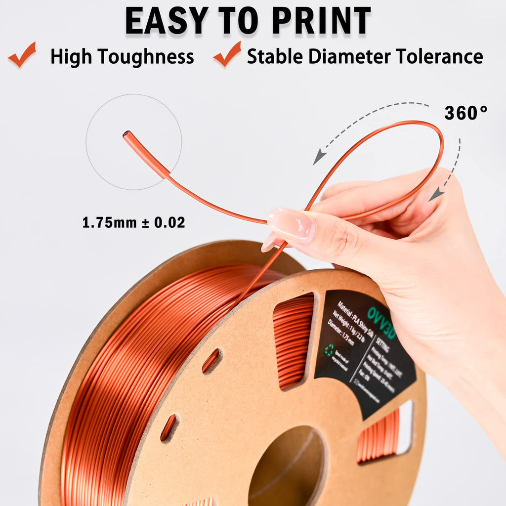 OVV3D Silk PLA Filament 1.75mm 3D Printer Filaments, Upgrade Silk Coffee Gold Filament for Most FDM 3D Printer, Metal 3D Printing Filament, 3D Filament 1.75 +/- 0.02mm, 2.2lbs / 1kg