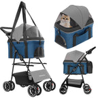 2-in-1 Foldable Pet Stroller with Canopy, 4 Wheels Pet Strolling Cart for Small/Medium Dogs and Cats with Removable Carrier,Breathable Mesh,Mom Tote Bag,Cup Holders,Easy Assembly,Grey+ Green