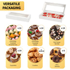 Ocmoiy 20 Pack Cookie Boxes, 16x6.5x2.5 Inch Bakery Boxes with Window, Auto-Popup Treat Box for Chocolate Covered Strawberries, Cocoa Bombs, Donuts, Muffins, Pastries