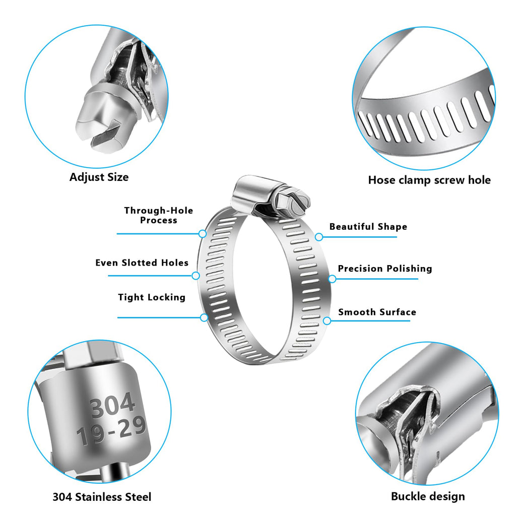 20 Pack 3/4'' - 1-1/8'' (19-29mm) Stainless Steel Hose Clamp Adjustable Worm Gear Hose Clamp,Adjustable Worm Gear Pipe Fuel Line Hose Clamps Heavy Duty for Plumbing