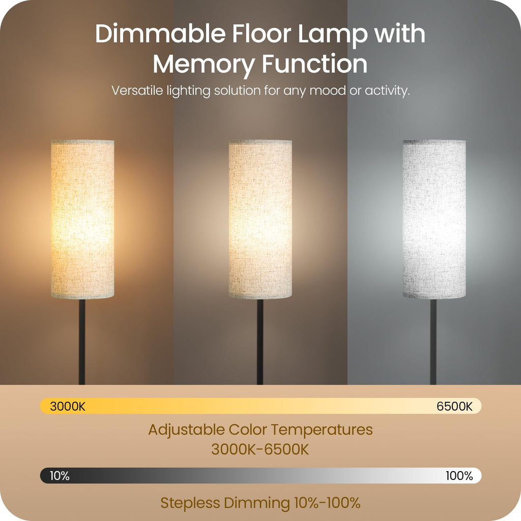 64.4” Slim Floor Lamp for Living Room with Magnetic Remote and Foot Switch, Dimmable Standing Tall Lamp Mood for Bedroom Nursery, 3 Color Temperatures, 1-Hour Timer,900LM Bulb Included,Beige E06LD05W1