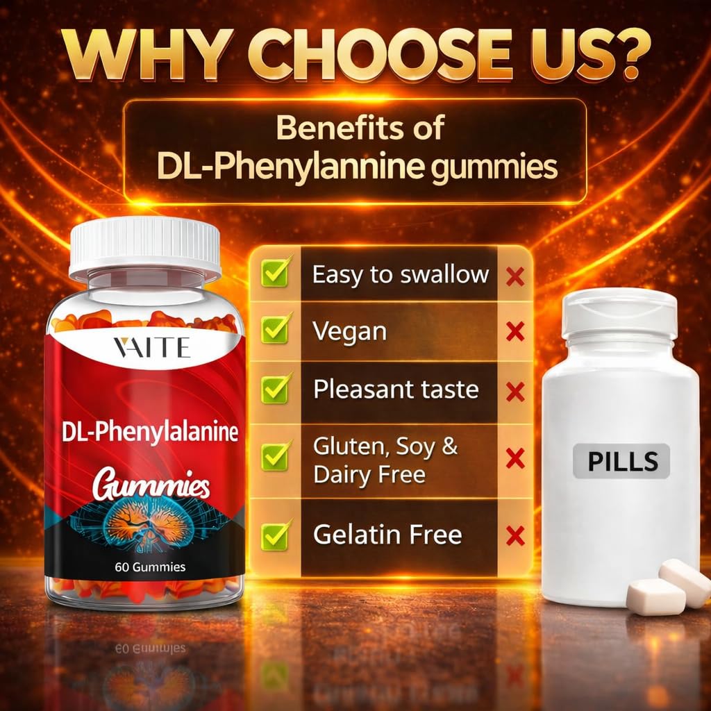 DLPA: DL-Phenylalanine 1000mg – Advanced Form of Phenylalanine for Amino Acid Support – 60 Gummies – Non-GMO, Gluten-Free, Easy-to-Take Formula for Daily Use and Consistent Wellness Support