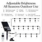 Brightech Ambience Pro Super Bright Solar - 48 Ft Remote Control Outdoor String Lights with Shatterproof Commercial Grade LED S14 Edison Bulbs, Waterproof Patio Light for Deck, 4W Soft White, 15 Bulbs