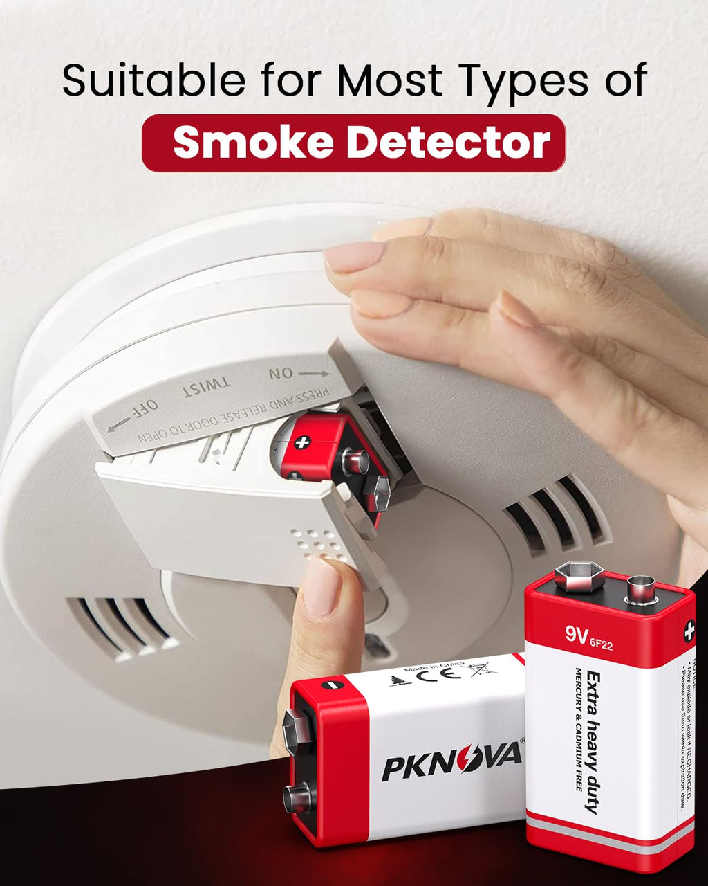 PKNOVA 9V Batteries, 9V 6F22 Carbon Battery, 9V Battery for Smoke Detector, Long-Lasting, 3-Year Shelf Life (24Pack)
