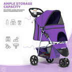 Magshion 3-Wheel Pet Stroller, Foldable Travel Jogger for Small & Medium Dogs & Cats (Up to 33lbs), Lightweight Carrier with Breathable Mesh Cover, Cup Holder & Storage Basket, Purple