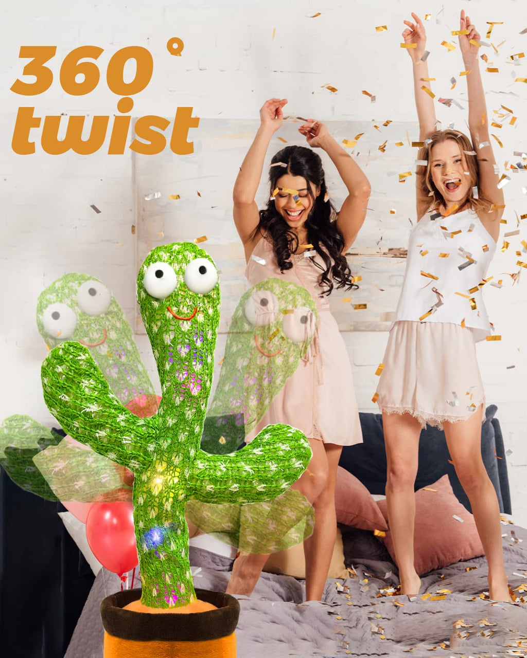 Hunfur Christmas Dancing Talking Cactus Toy Mimics Back, Cactus Baby Toy Singing Mimicking Repeating Recording Cactus Toy, Silly Sunny The Cactus with 3xAA Battery
