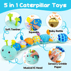 Baby Tummy Time Toys 0-6 Month Musical Stuffed Animal Plush Caterpillar Toy for Infant 6-12 Month Teething Sensory Toy with Crinkle Rattle for Babies 0-3-6 Month Newborn Boy Girl Birthday Gift 1