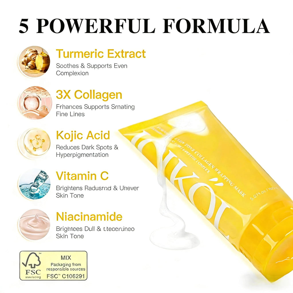 ICIKOL Turmeric Collagen Night Wrapping Mask, Kojic Acid Overnight Peel Off Face Masks with Vitamin C for Refresh Dullness Looking Skin, Hydrating Facial Masks Radiant Women Skin, 5.07 oz Large Size