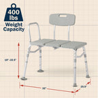 Dr. Dunley Tub Transfer Bench, 400 lb Capacity Bath & Shower Seat, Tool-Free Assembly, Anti-Slip Suction Feet, Lightweight Frame, for Seniors & Mobility Assistance